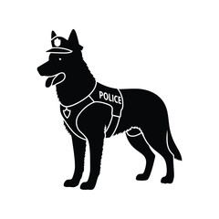 Silhouette police dog wearing vest and hat ready for duty k9 law enforcement vector vector