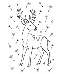 Vector illustration of dear isolated on white background. For kids coloring book.