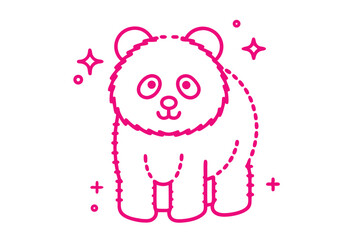 Playful cartoon panda cheerfully stands amidst pink stars, dots, and plus symbols in line artwork