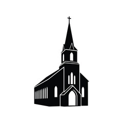 Elegant church silhouette steeple religious building exterior icon vector