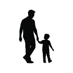 Father and child silhouette walking hand in hand on vector