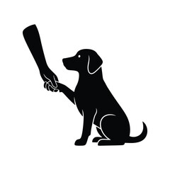 Loyal dog shaking hand with human connection friendship support silhouette vector