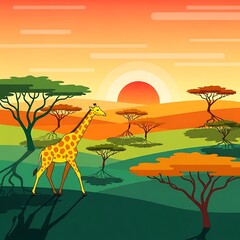 Giraffe Sunset African Savanna. (1)