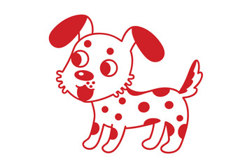 Naklejka premium Playful red dotted puppy smiles happily with tail wagging on white background creating cheerful scene