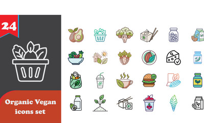 Organic Vegan Food Icons Set – Plant Based, Healthy Lifestyle, Eco Friendly Nutrition