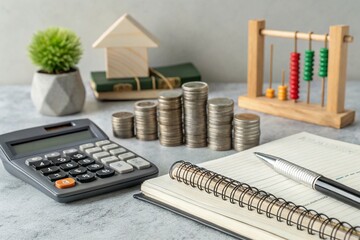 Conceptual finance still life with office supplies modern minimalist business setup