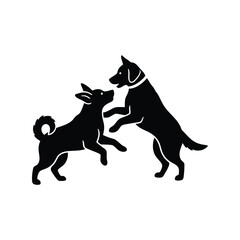 Playful dog silhouettes playing together joyful canine companionship vector
