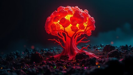 A glowing malignant growth being starved of its vibrant nutrient streams on a dark field.