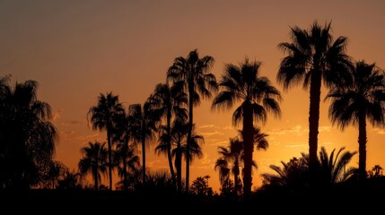 Sunset with silhouettes of palm trees