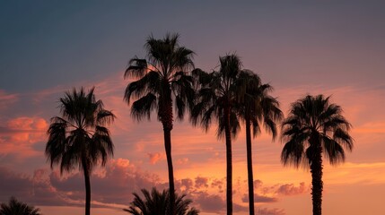 Obraz premium Sunset with silhouettes of palm trees