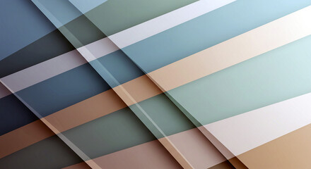 Abstract geometric background with overlapping diagonal stripes in muted blue green brown and white tones