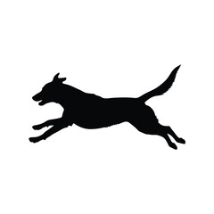 Black silhouette of a dog running joyfully in motion vector