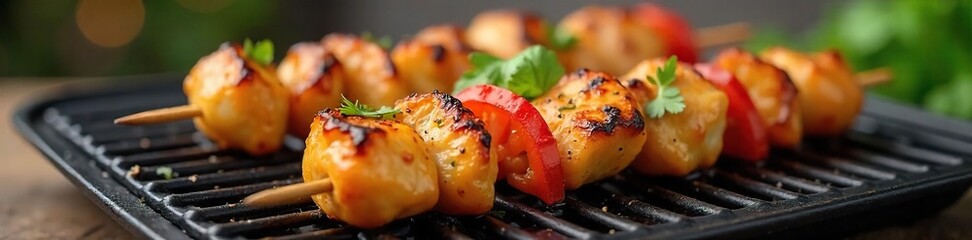 Delicious marinated chicken skewers, ready to be thrown on the grill Perfectly seasoned and prepped for a quick and easy BBQ feast Enjoy the summer flavors!, barbecue, quick meal