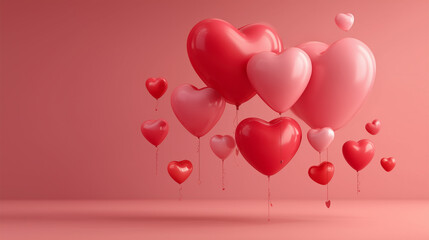 Romantic Pink Heart Balloons Cluster with Soft Light