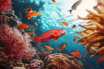 Obraz premium A hauntingly beautiful scene of glowing coral resembling a galaxy in the depths, surreal and cosmic tones.