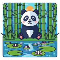 Panda Bamboo Forest Pond Sunset.
