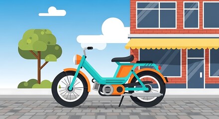 Retro Scooter City Street Scene.