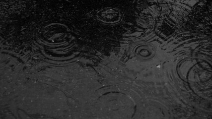A black and white photograph of raindrops. Taken from Kalibo, Aklan, Philippines. 