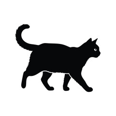 Silhouette of a walking black cat side view isolated on vector