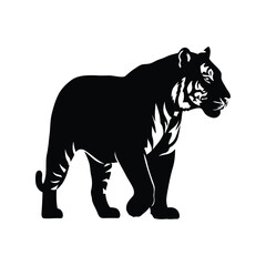 Majestic tiger silhouette walking side profile powerful wild animal art vector