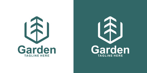 logo design hexagon and tree,arrow,up,garden,growth,design modern and elegant.