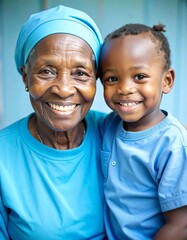close up portrait of a mature african american grandmother with her grand daughter