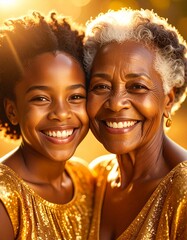 close up portrait of a mature african american grandmother with her grand daughter