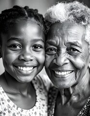 close up portrait of a mature african american grandmother with her grand daughter