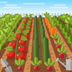 Vegetable garden with summer harvest.