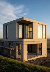 Fototapeta premium Modern Home Construction Against a Sky With Gentle Clouds Project Sunlight