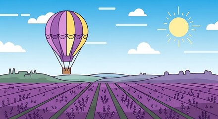 Hot Air Balloon over Lavender Field.