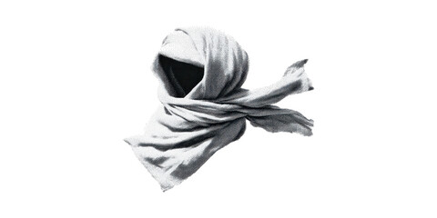 Hooded Figure In Scarf. Mysterious And Enigmatic Identity Concept Isolated On Transparent Background