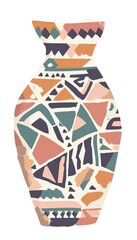 Colorful geometric pattern vase illustration with abstract shapes in pastel tones, showcasing artistic creativity.