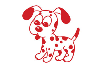 Red cartoon puppy standing with spots on body, white background illustration
