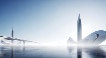 Fototapeta premium Futuristic architectural structures in a bright, hazy environment