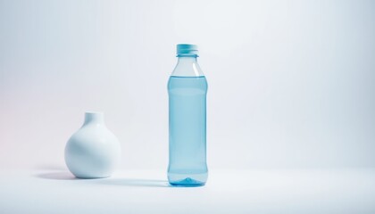 minimalist composition of two bottles with clean background