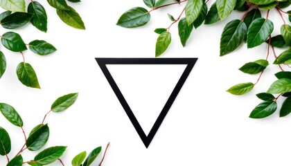 Minimalist design with black triangle and green leaves