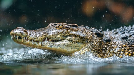 Obraz premium Crocodile Head and Torso Emerging from Water