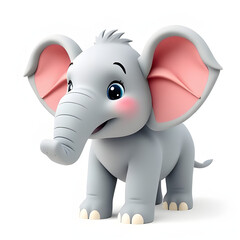 Obraz premium 3d vector elephant - A cute grey cartoon elephant with big ears and a smile, perfect for children's illustrations, animal themes, or educational designs about wildlife.