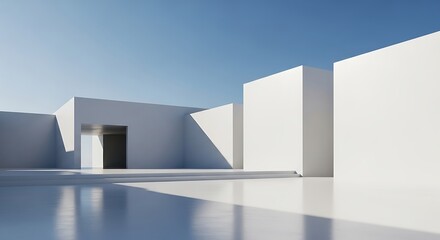 Modern white architecture with sharp angles and reflective surfaces