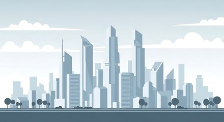 Stylized illustration of a modern city skyline with skyscrapers