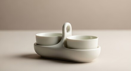 Elegant Off-White Ceramic Condiment Caddy with Integrated Handle in Soft, Minimalist Light.