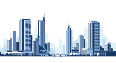 Naklejka premium Modern cityscape with tall buildings and blue hues