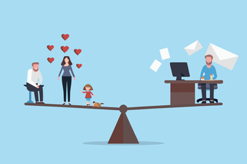 Balancing family life and work responsibilities on a scale illustrating priorities