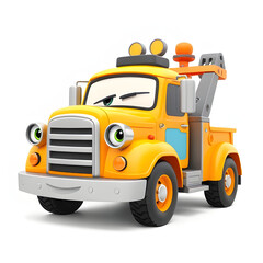 yellow truck isolated on white - An yellow cartoon tow truck with big eyes, perfect for transportation illustrations, service themes, or designs related to vehicles and assistance.