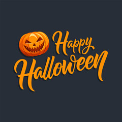 Happy Halloween. Hand lettering and scary halloween pumpkin. Festive graphic design for spooky holiday greetings and invitations. Vector illustration. © DmVector