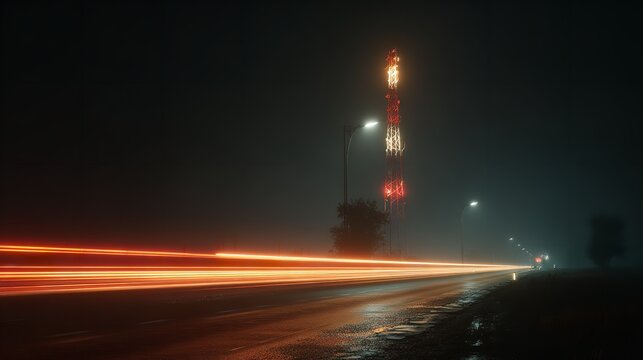 Captivating night skyline of futuristic industrial cityscape, showcasing vibrant energy infrastructure and technology under a starlit sky.
