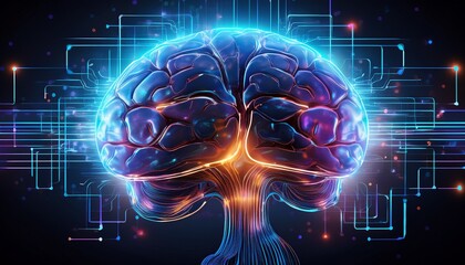 brain computer interface bci concept glowing brain with neon lights and digital connections symbolizes artificial intelligence and neural networks