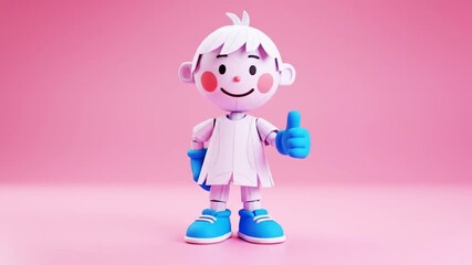 Animated character with thumbs up pose against a pink background - Powered by Adobe