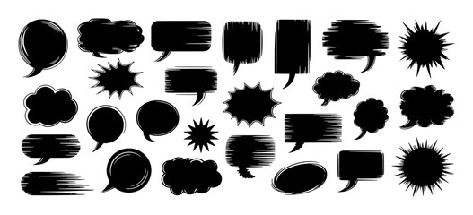 Collection of Black Comic Speech Bubbles and Sound Effects